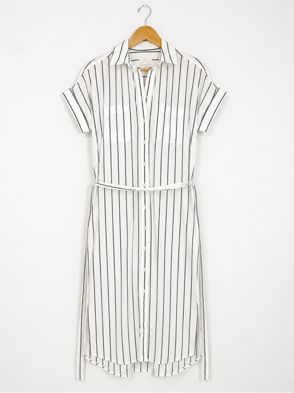 J.Crew Striped Cotton Poplin Shirt Dress XS Belted Midi